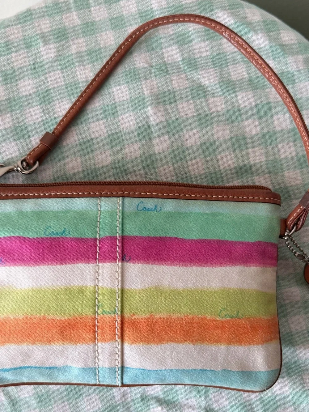 Vintage Coach Hampton Multicolor Watercolor Stripe Wristlet